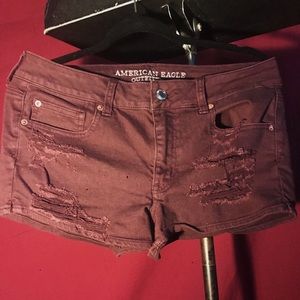 Maroon Ripped Shorts
